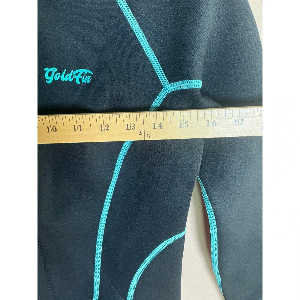 GoldFin Wetsuit Top Womens Medium Black Teal 2mm Neoprene Zip Front Excellent